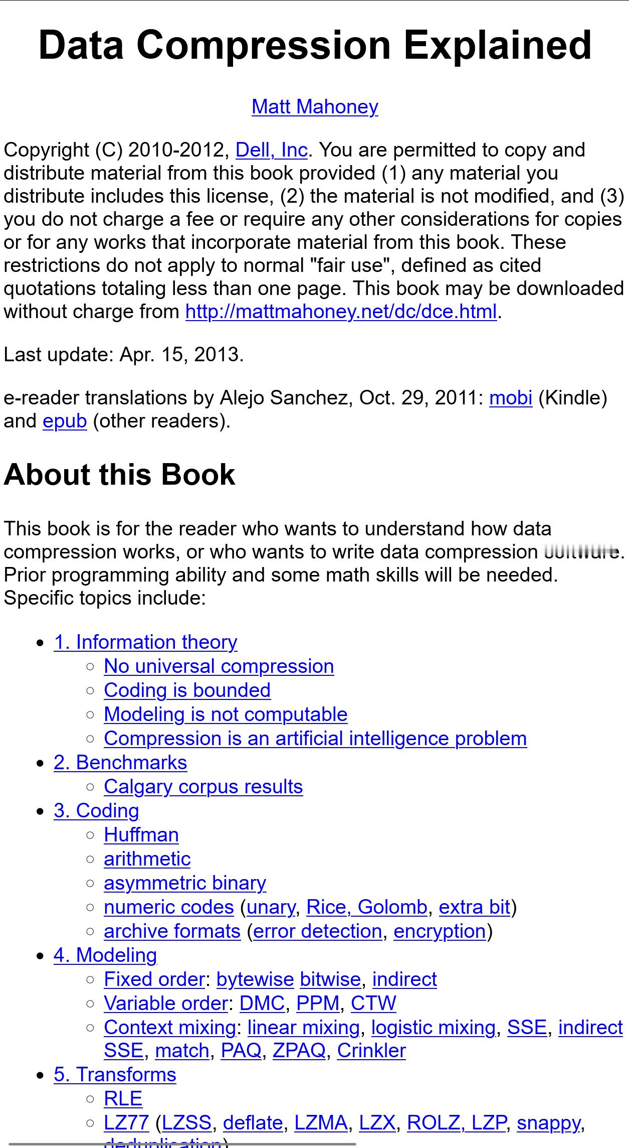 古法编程 电子书 Matt Mahoney 的 《Data Compressio