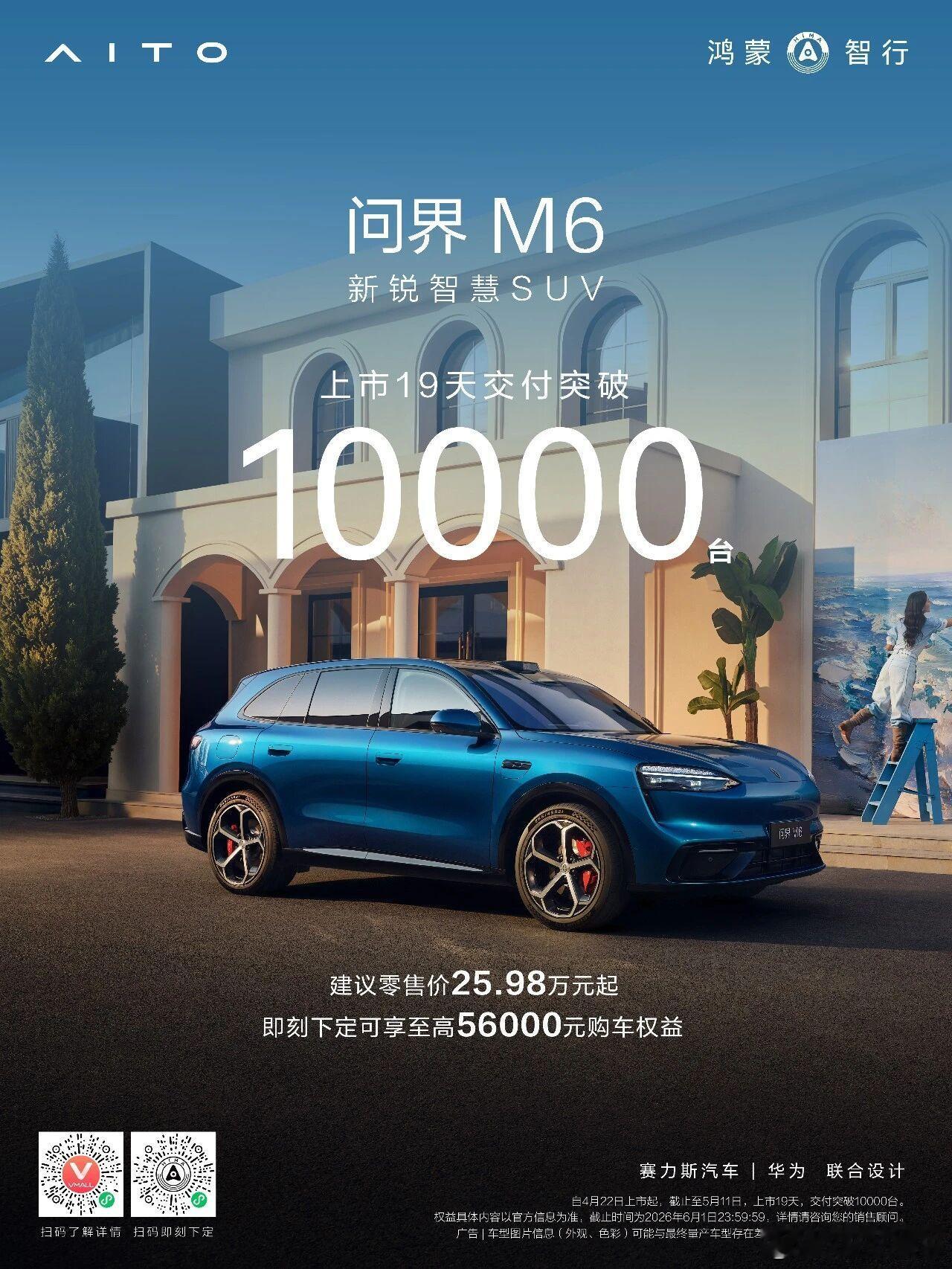 问界M6上市19天交付破万截至5月11日，新锐智慧SUV问界M6上市19天交付破