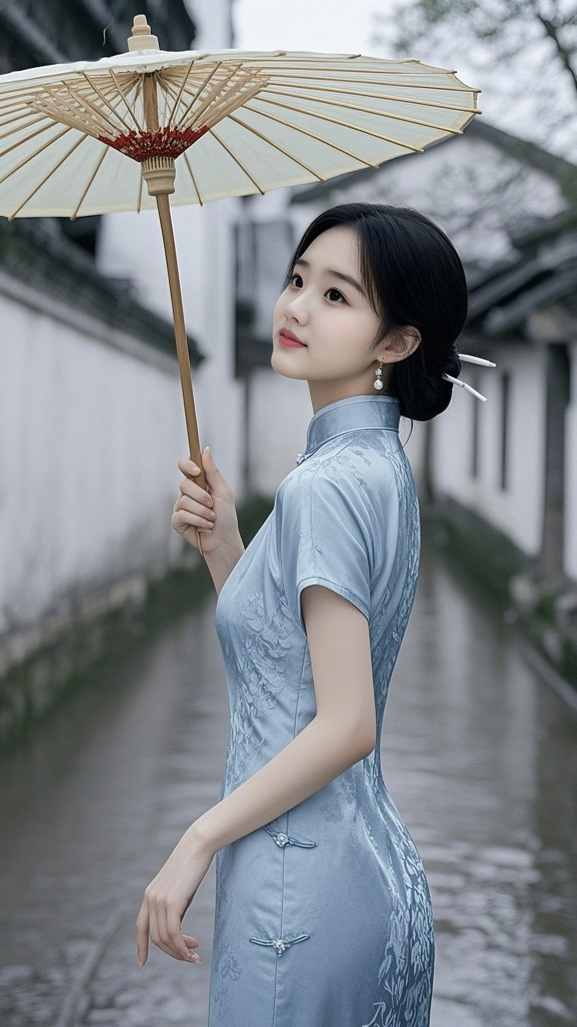 美女小姐姐旗袍，烟雨，古风，不可方物