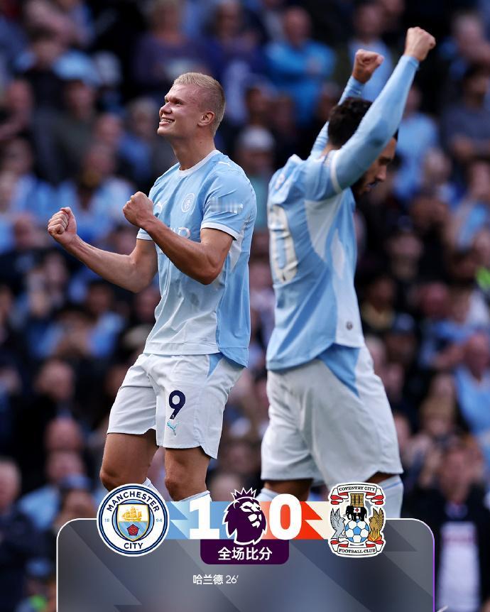 全场比分 | 曼城 1-0 考文垂

⚽第26分钟，塞梅尼奥右路下底传中，哈兰德