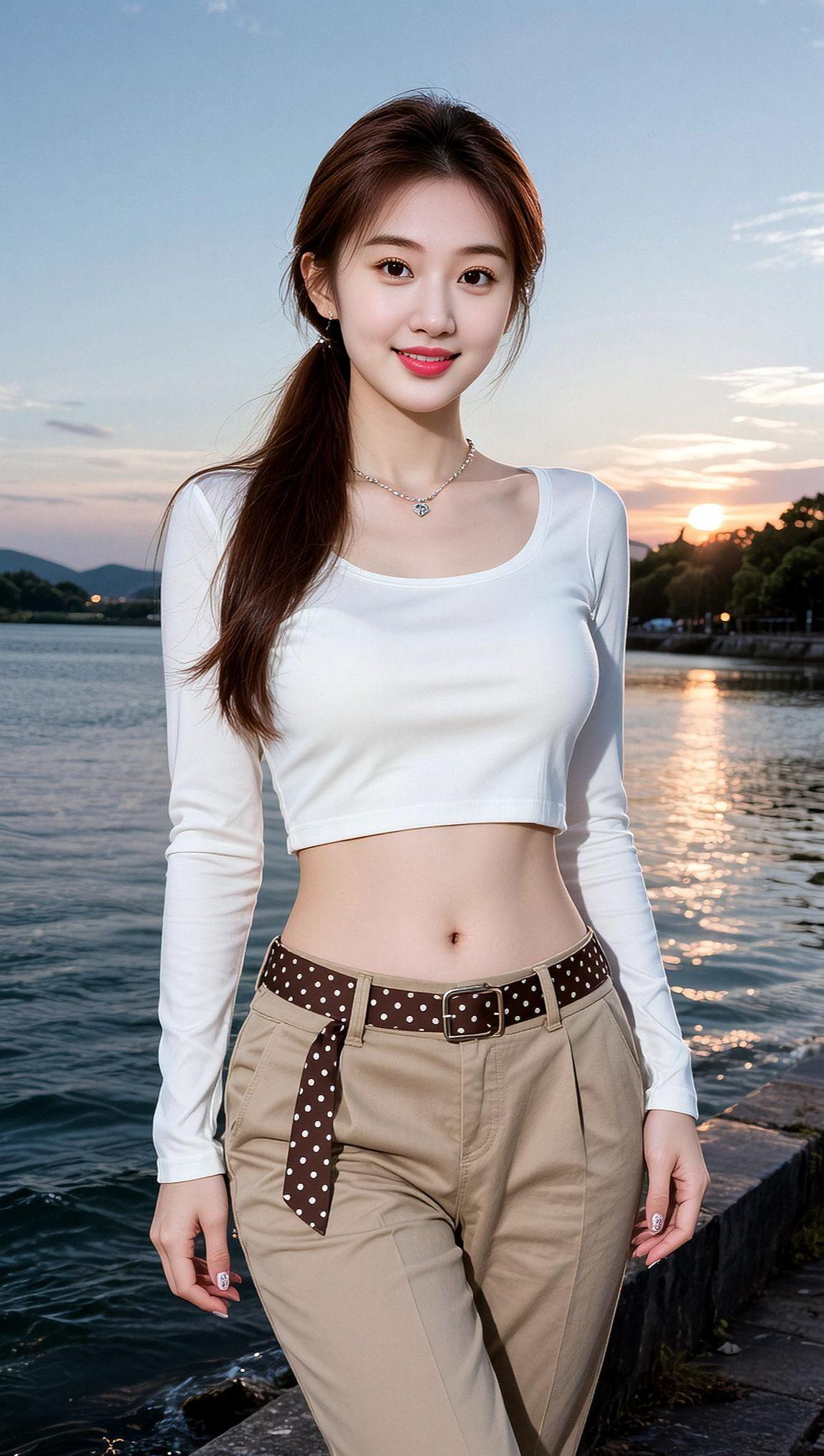 AI湖畔夕阳写真 抖音ai创作 高颜值