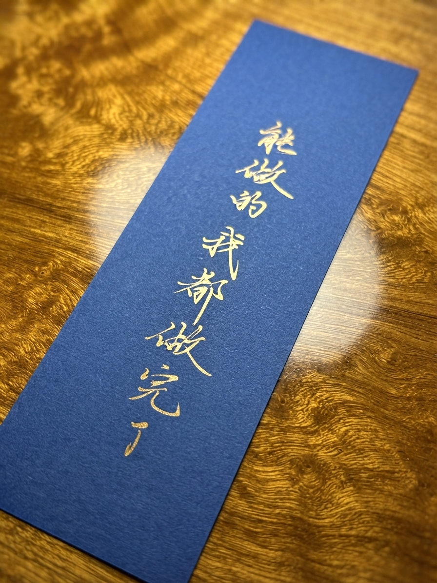 一位做木工的老哥送的字签当年他关掉工作室的时候跟我说尽了心，对得起这门手艺能做的