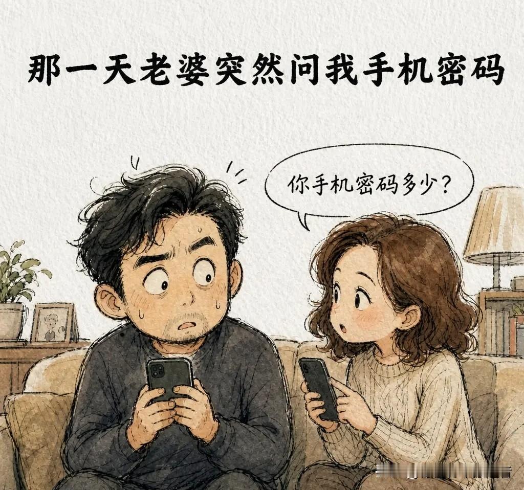趣味漫画：老婆突然问我：“你手机密码多少？”我说：“你生日啊。”她说：“不对打不