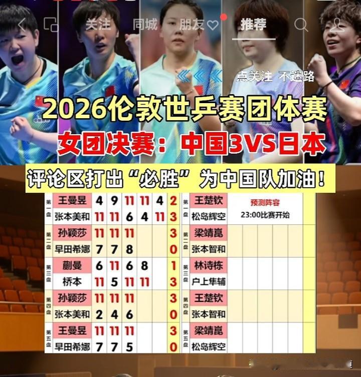 祝贺中国乒乓球女子队获得2026伦敦世乒赛团体冠军！

此次与日本队的决赛获胜不