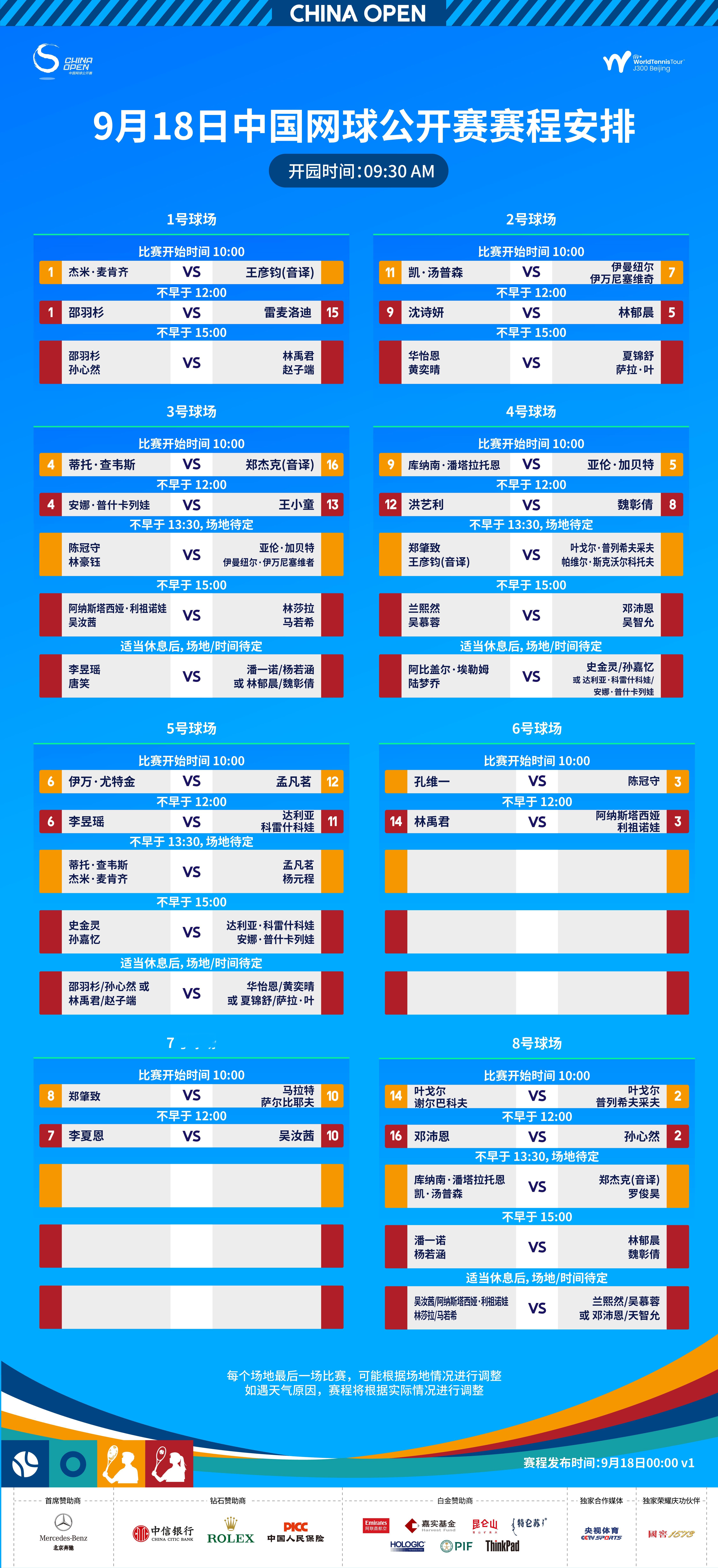 2025中网 今日青少年赛程安排，邵羽杉对阵中国大威。 ​​​