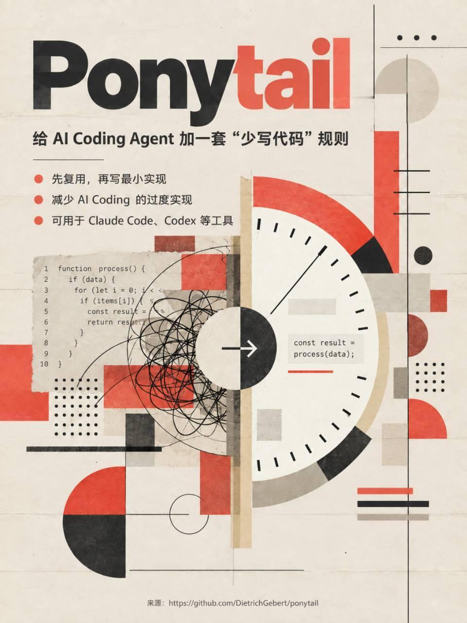 Ponytail：极简编程，让 Agent 少写点代码

AI 是擅长写代码，但