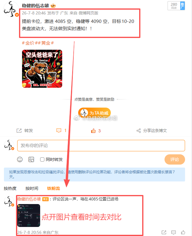五战五胜横扫日内行情，精准点位步步兑现进粮黄金精准预埋4085空单抵达4072拿