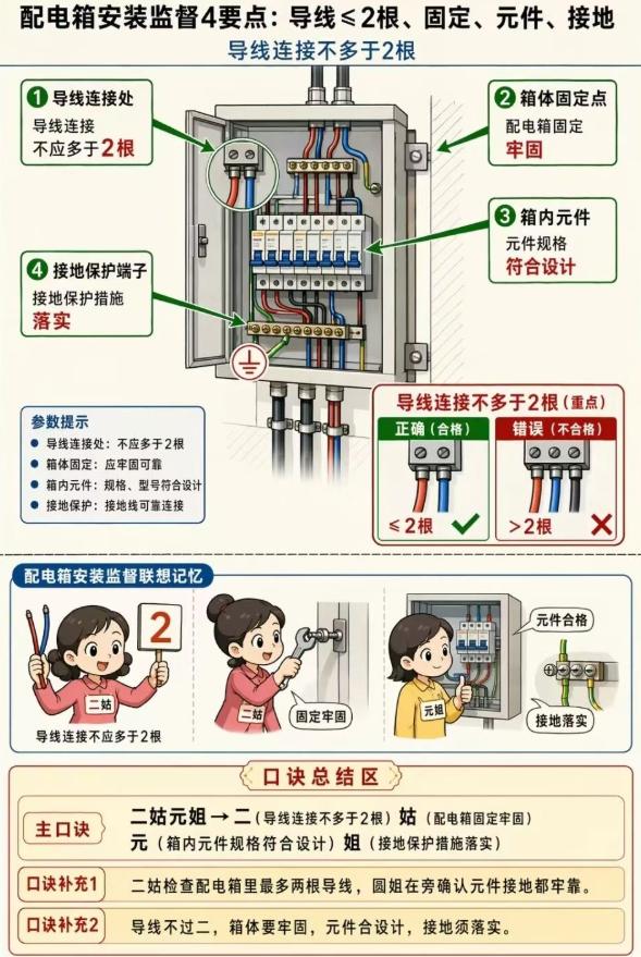 《配电箱安装4字真经：二、固、元、接》
📌 查配电箱只看这4处，抓重点不废话！
