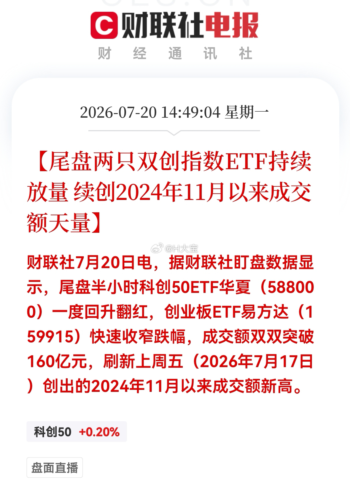 14:49:04【尾盘两只双创指数ETF持续放量 续创2024年11月以来成交额
