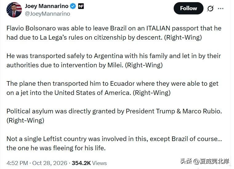 Flavio Bolsonaro 凭借意大利联盟党血统入籍相关规定持意大利护照离