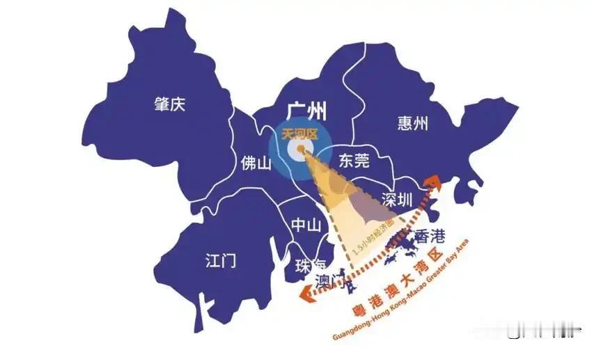 传统看地图的误解，觉得大湾区是这样的正 A 字架构，所以大湾区之芯就南沙。但是其