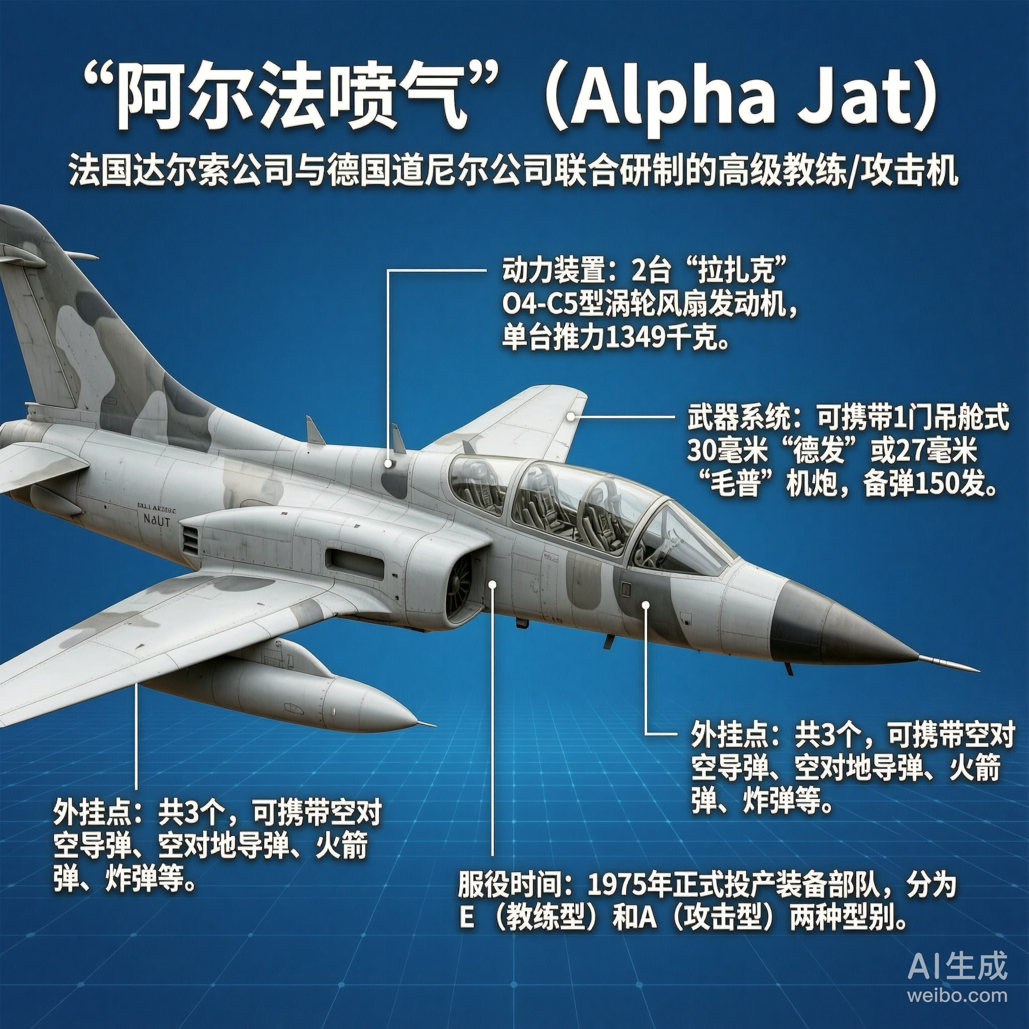 军事ai新视野 法德“阿尔法喷气”教练/攻击机“阿尔法喷气”（Alpha Jet