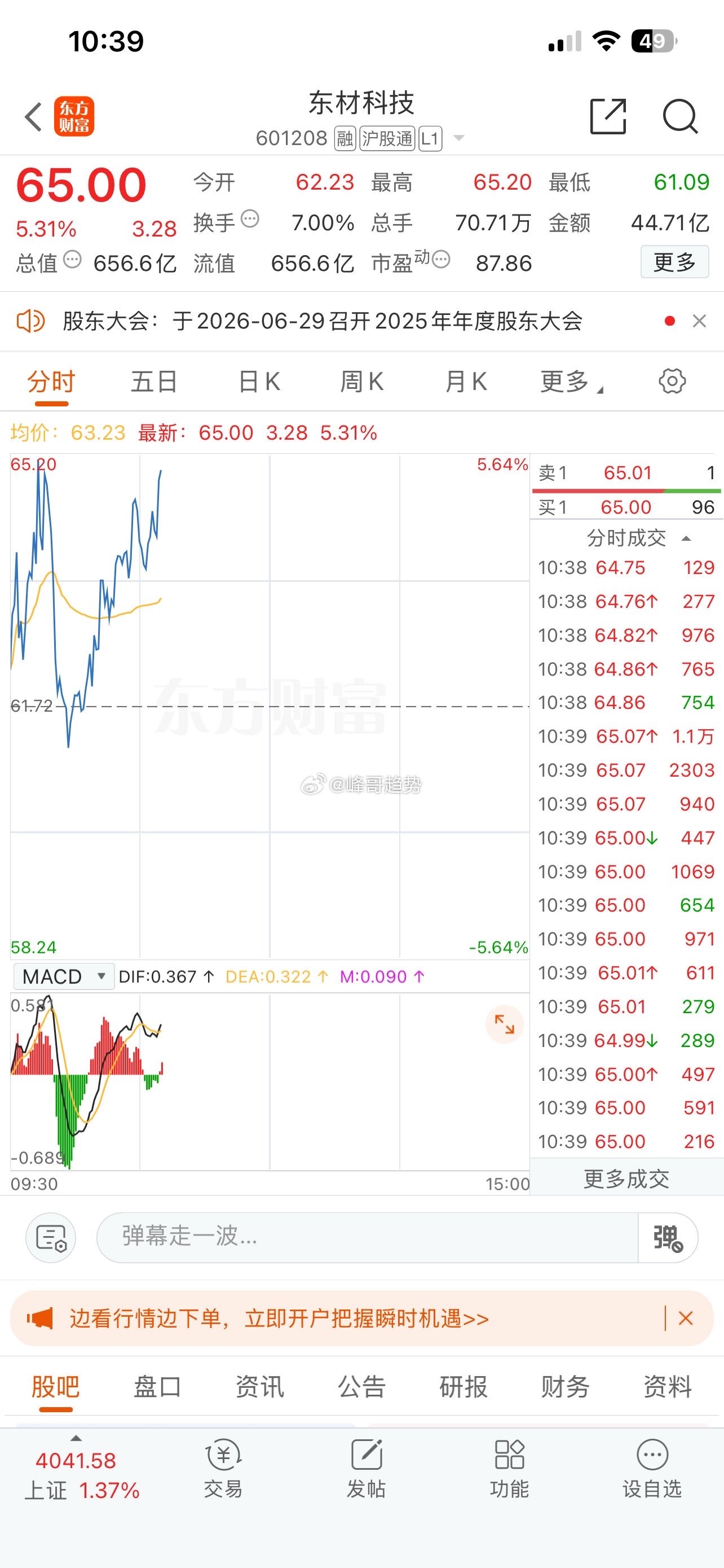 不贪心、东材65落袋为安