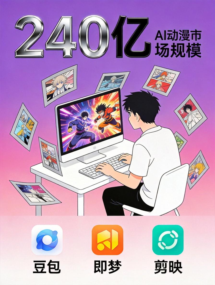 AI动漫240亿市场：1个人3天做100集

一个炸裂的数据：

AI动漫市场规