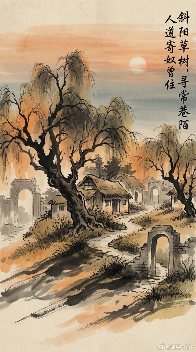 千古江山，英雄无觅，孙仲谋处。舞榭歌台，风流总被，雨打风吹去。斜阳草树，寻常巷陌