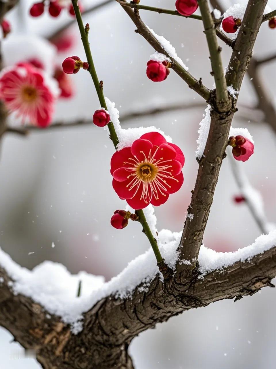 #上联，红梅含苞傲冬雪，诚邀下联#绿柳展枝舒春意