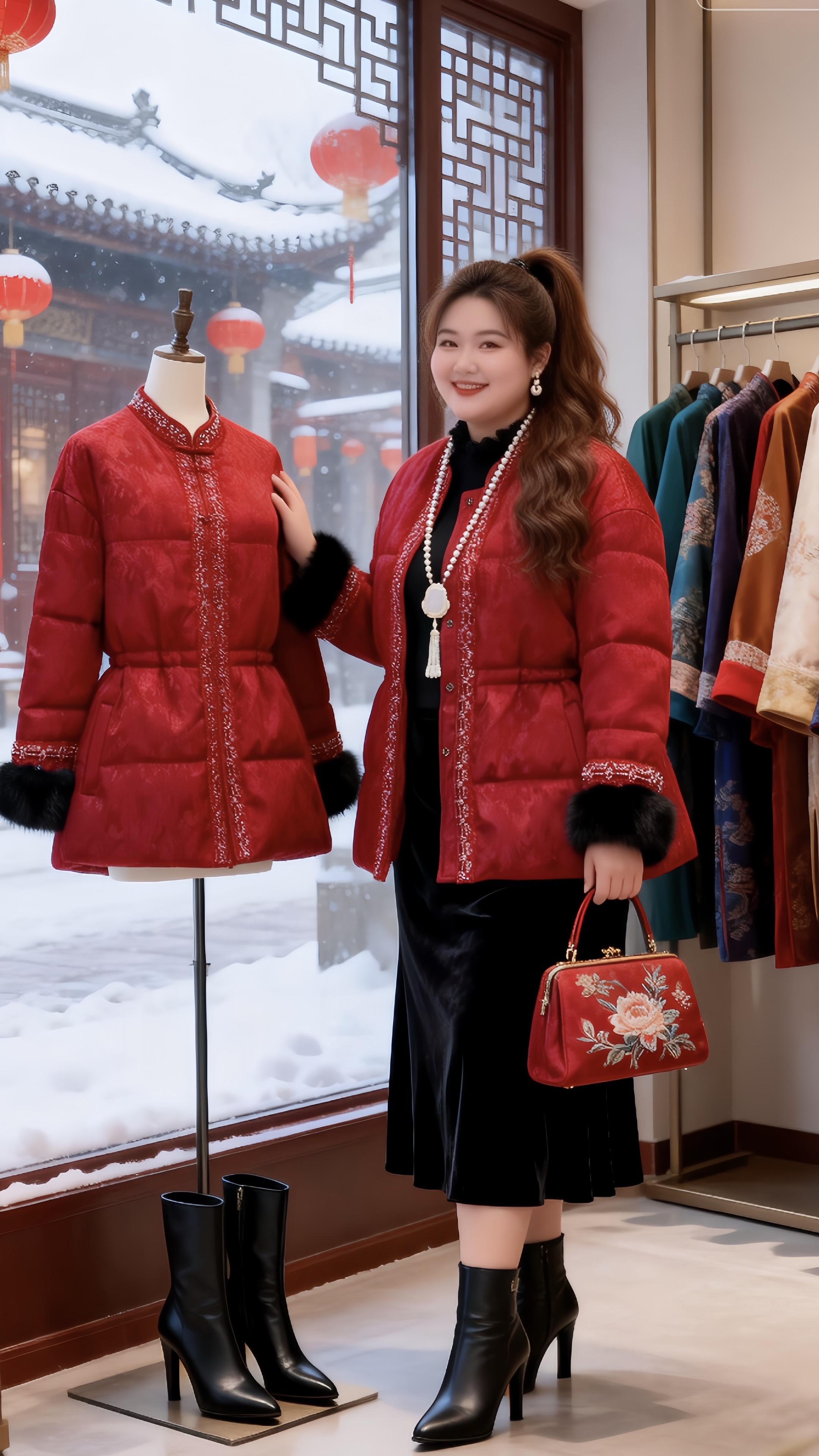 大码女装国风棉服 新中式穿搭 新年好运红我先穿上了胖妹妹的冬季有效穿搭