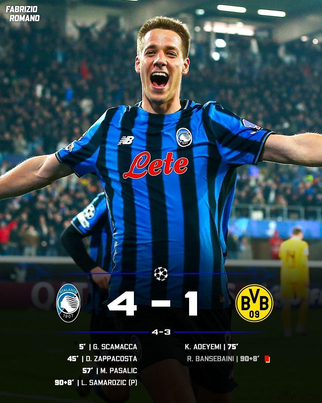 另一方面 亚特兰大逆转了多特蒙德 亚特兰大4比1多特蒙德欧冠16强出炉热点现场 