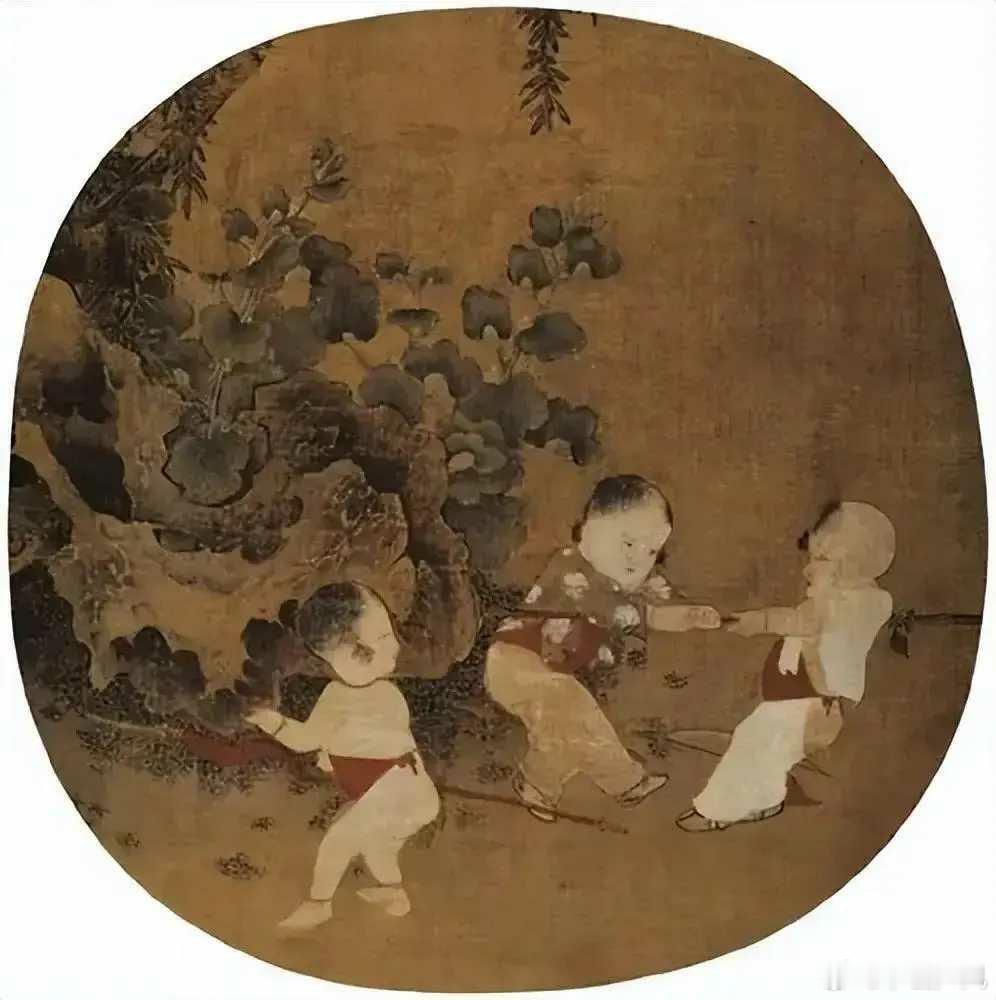 宋 陈宗训《小庭婴戏图》，此图不知原载何册，亦无作者姓氏。其作风甚类陈宗训，故列