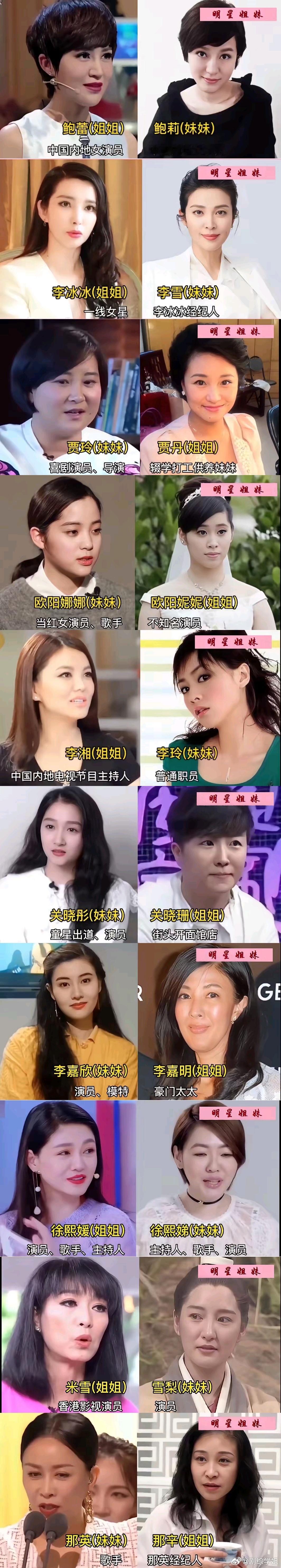 明星姊妹对比，鲍蕾和鲍莉长得最像，原来那英的姐姐是她经纪人啊 