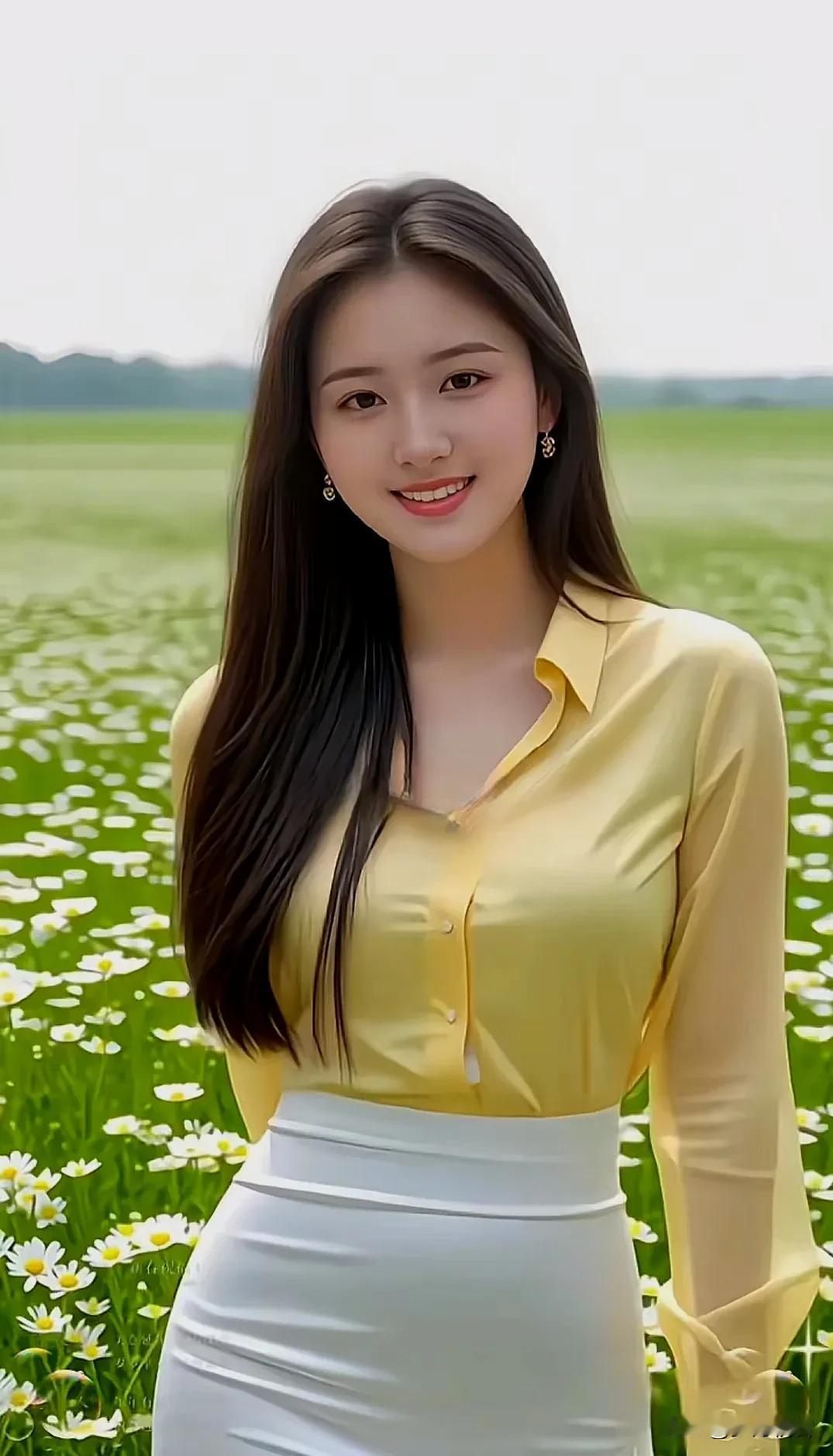 春日花开笑语中，芳草萋萋映美人。