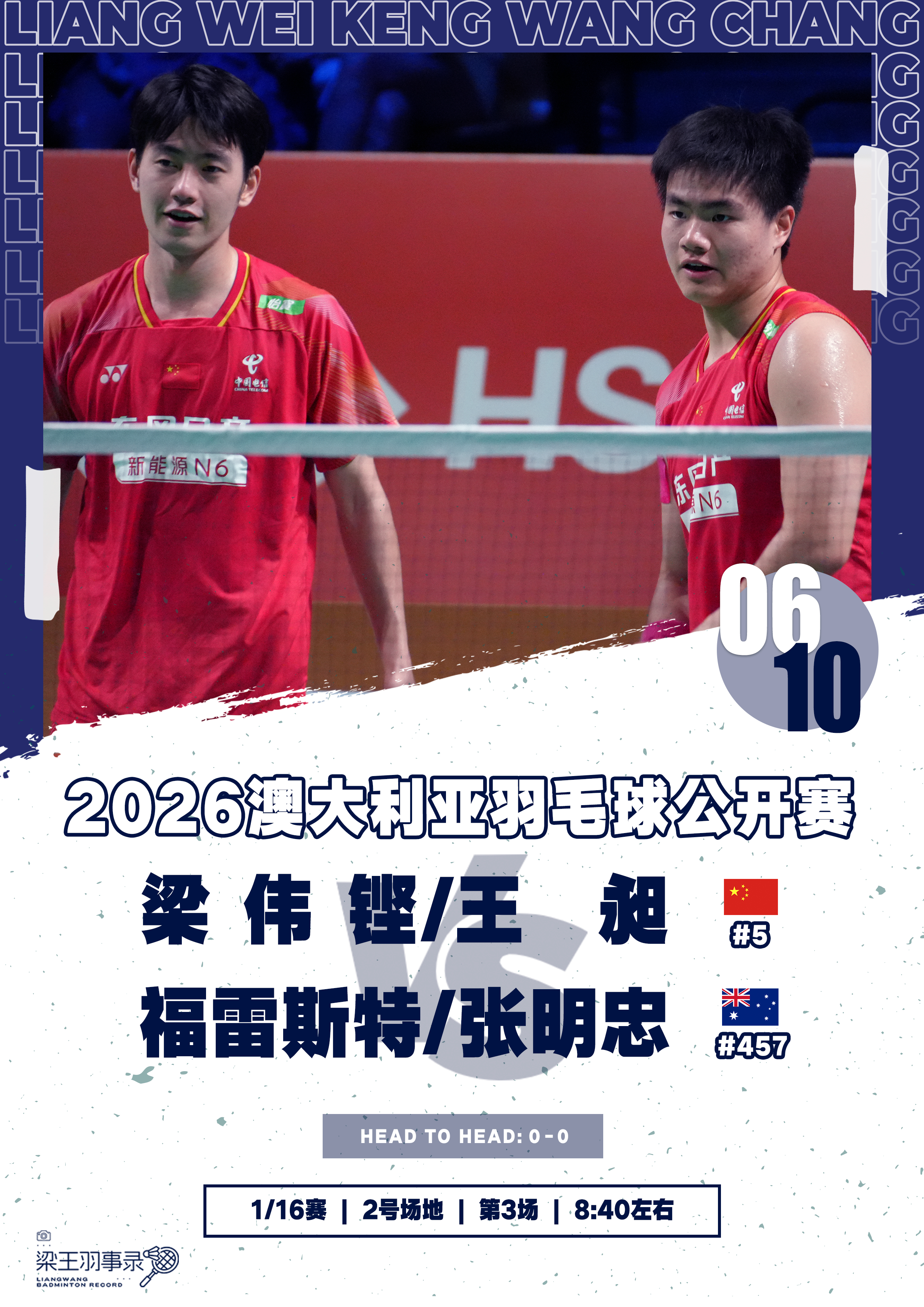 梁王驾到梁王组合 梁王加油 - 赛程预告 -2026澳大利亚羽毛球公开赛2026