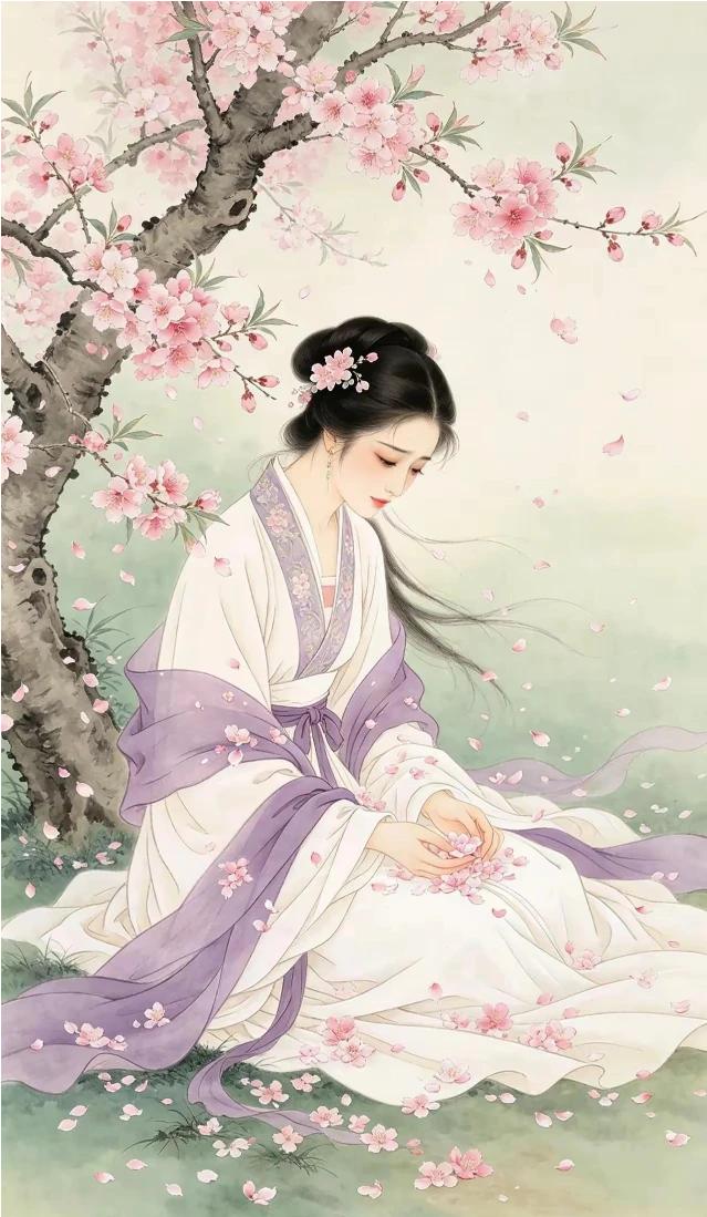满院春阴昼掩扉
玉人独坐看花飞
素衣染尽胭脂色
相思离愁沁心扉。