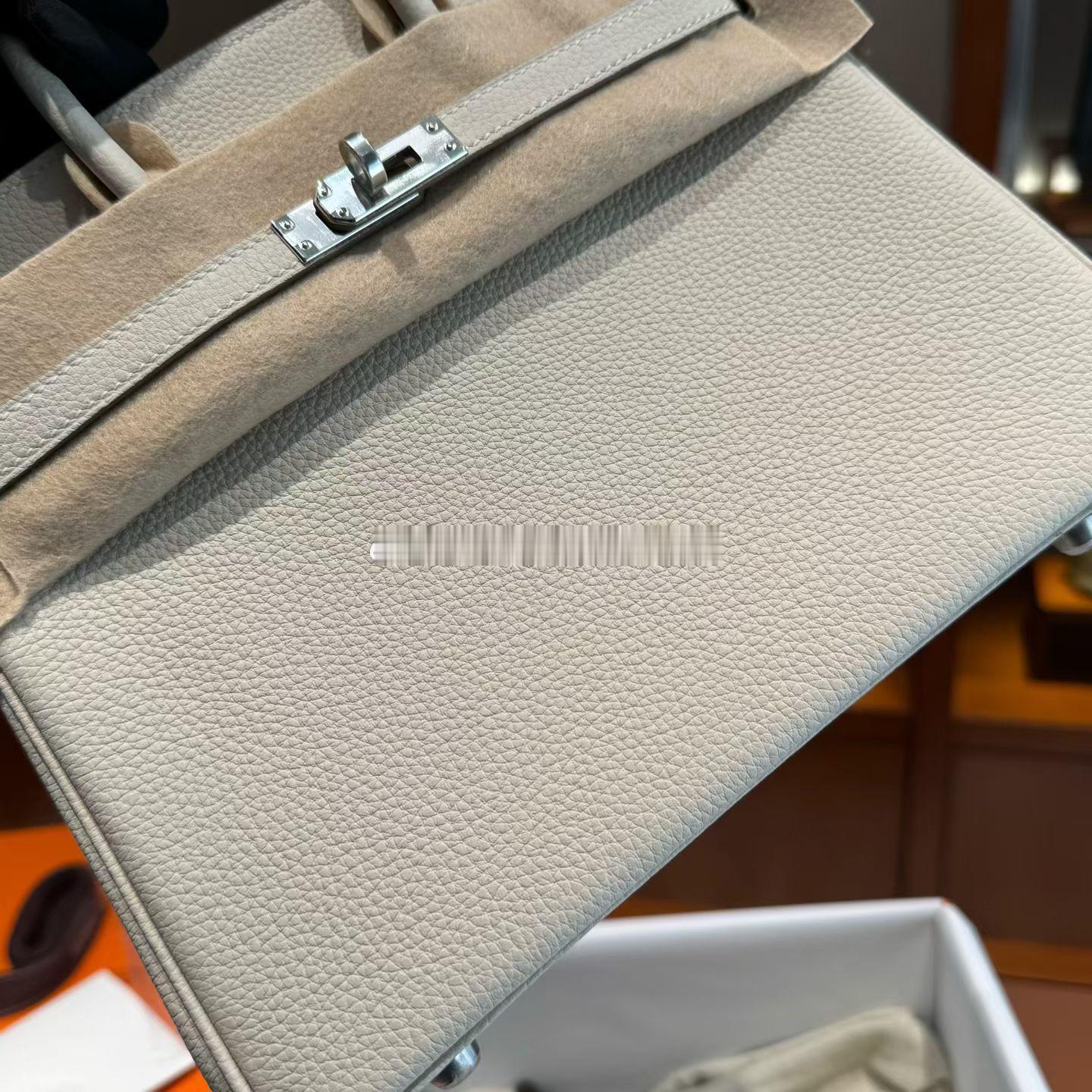 Birkin25 原厂进口Togo皮 10奶昔白 银扣爱马仕hermes