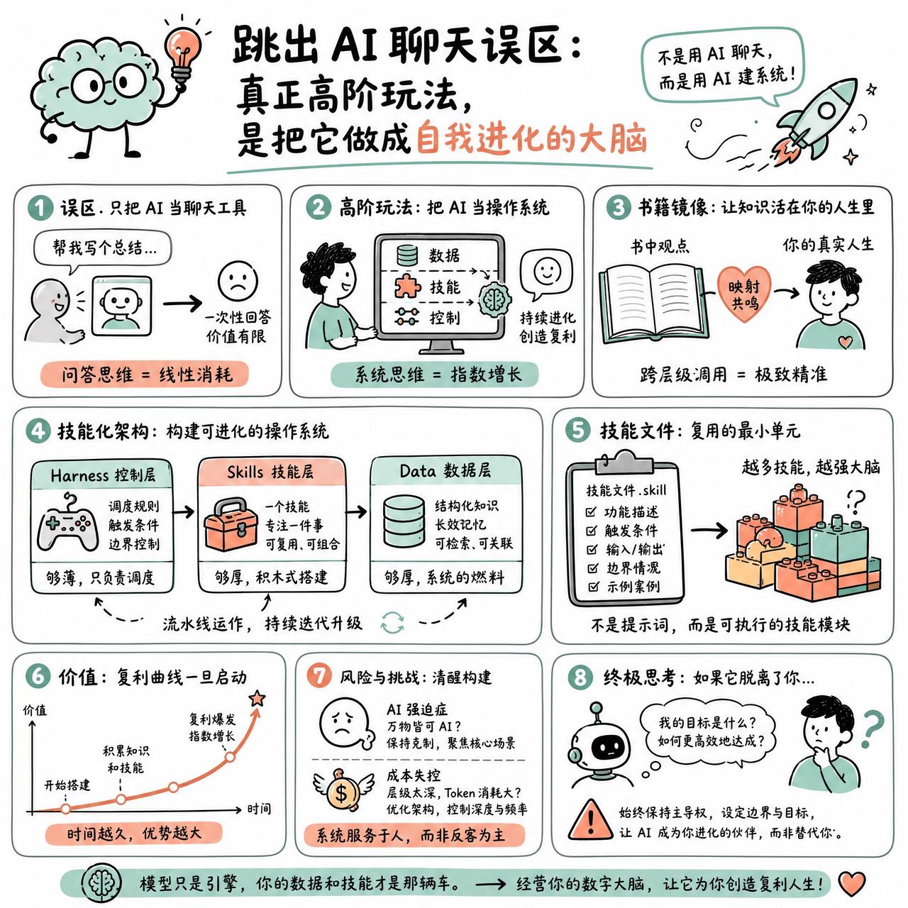 【跳出 AI 聊天误区：真正高阶玩法，是把它做成自我进化的大脑】

快速阅读：不