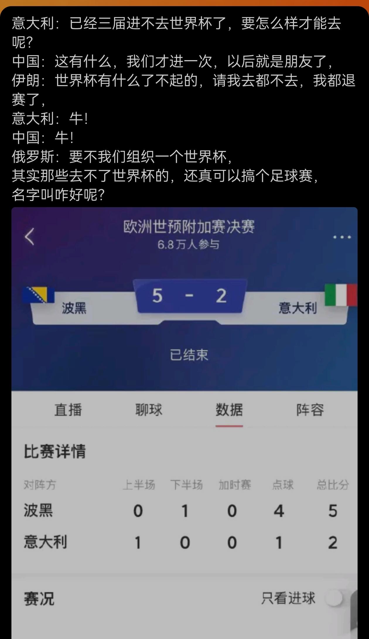 意大利别伤心，要不我们一块搞个世界杯吧。