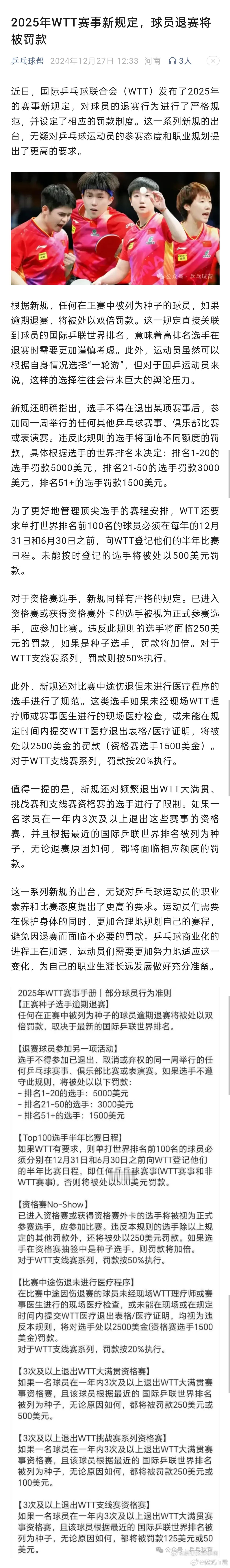 陈梦宣布退出世界排名 樊振东退出，陈梦也退出了！原因都是不支持近期WTT最新出台