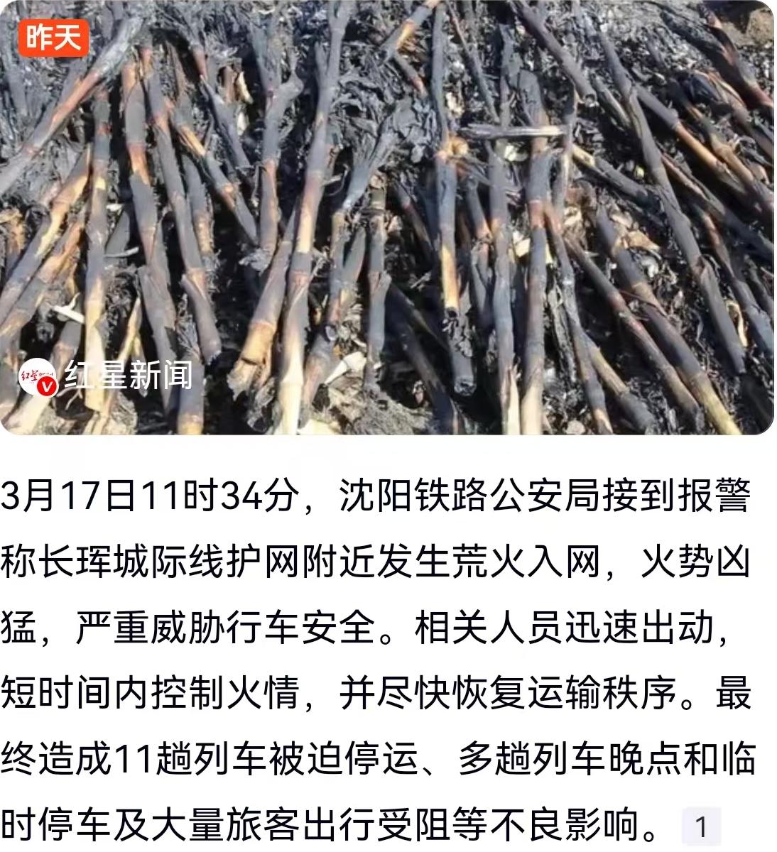 一把火，烧毁了春天的宁静，也烧断了铁路大动脉的畅通。3月17日中午11时34分，