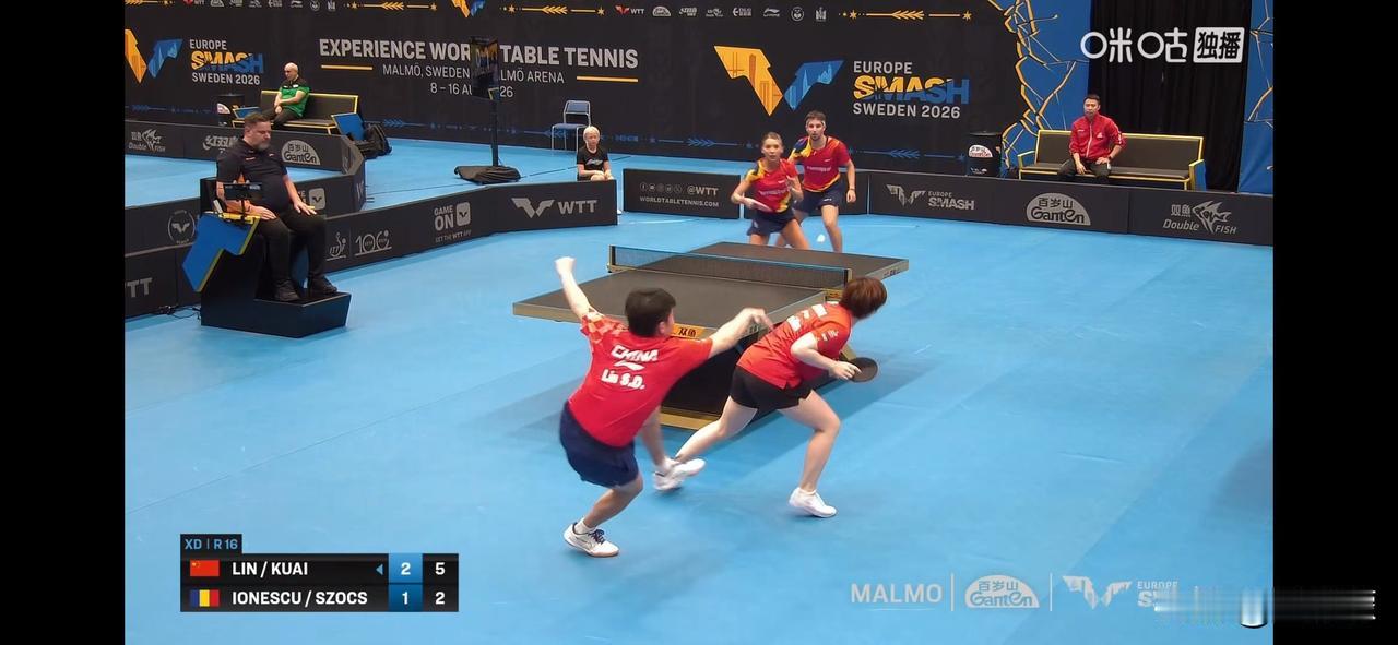 林诗栋蒯曼3比1约内斯库/斯佐科斯（6，10，-9，3）
晋级2026WTT欧洲
