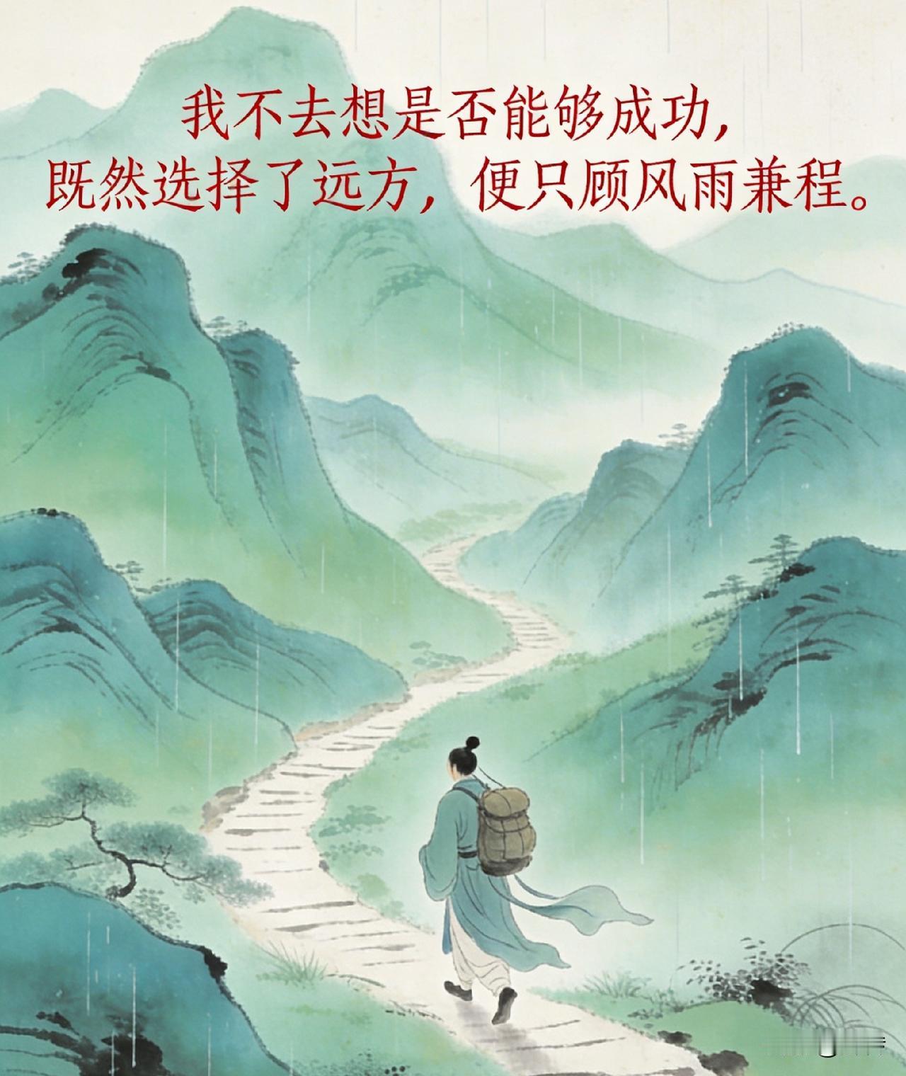 “我不去想是否能够成功，既然选择了远方，便只顾风雨兼程。”