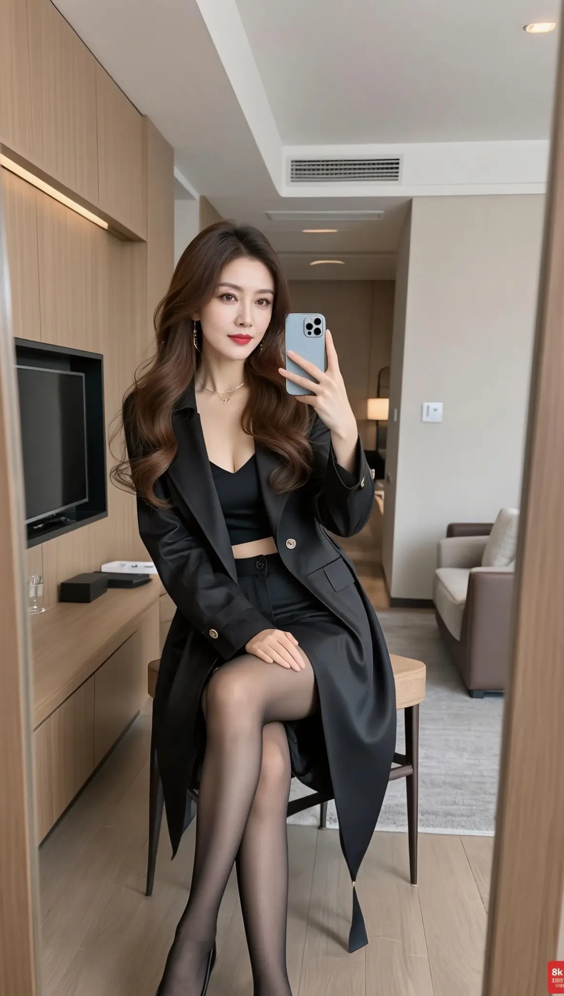 AI黑装室内自拍 ai创作