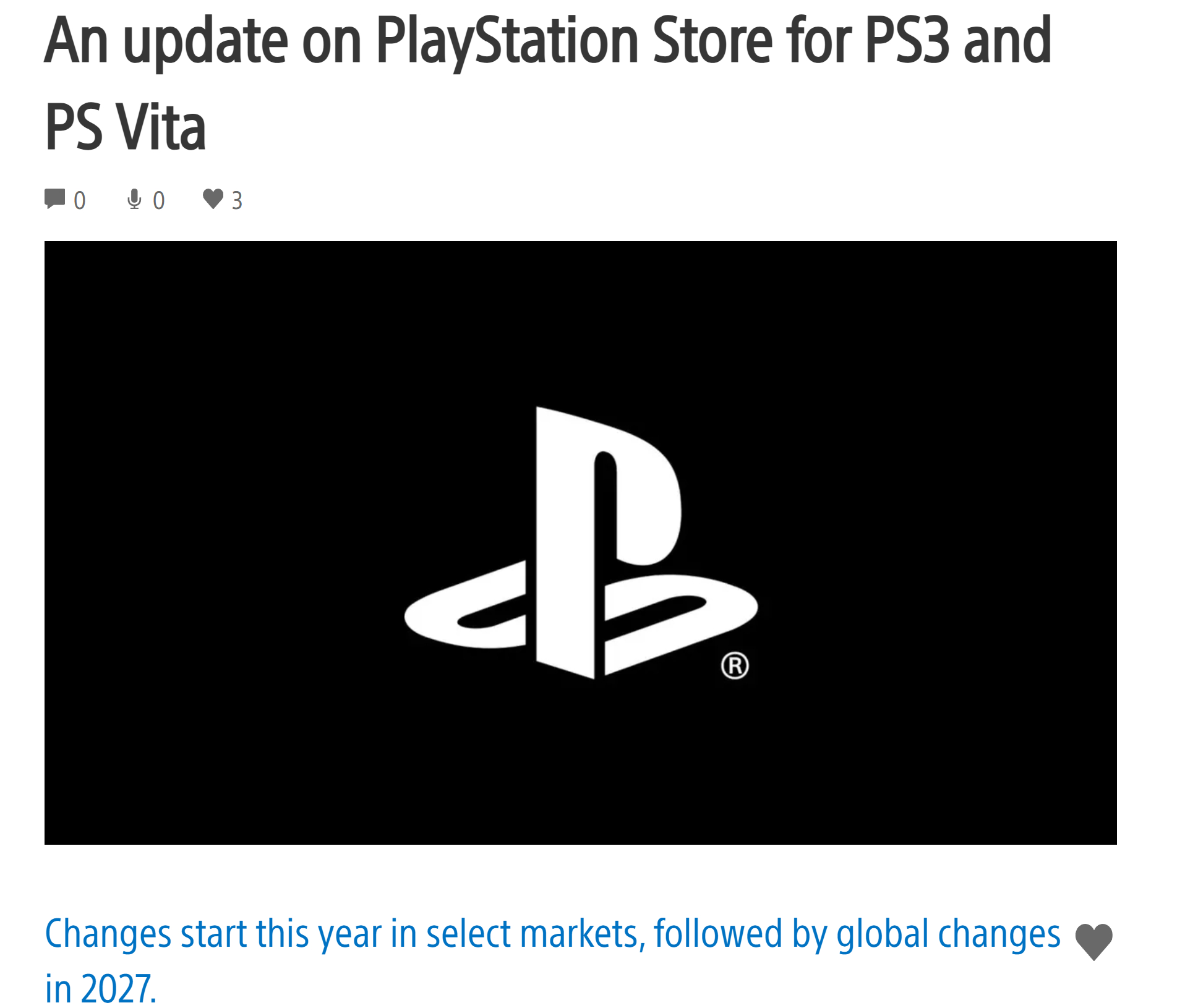 SIE宣布即将关闭 PS3 和 PS Vita 平台上的 PlayStation