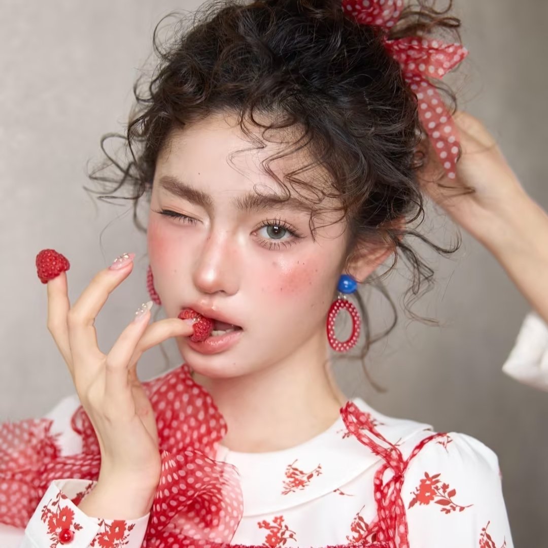 红莓波点复古雀斑妆，甜度满分浆果少女，树莓味复古甜妹谁能拒绝，粉雾水光腮红+原生