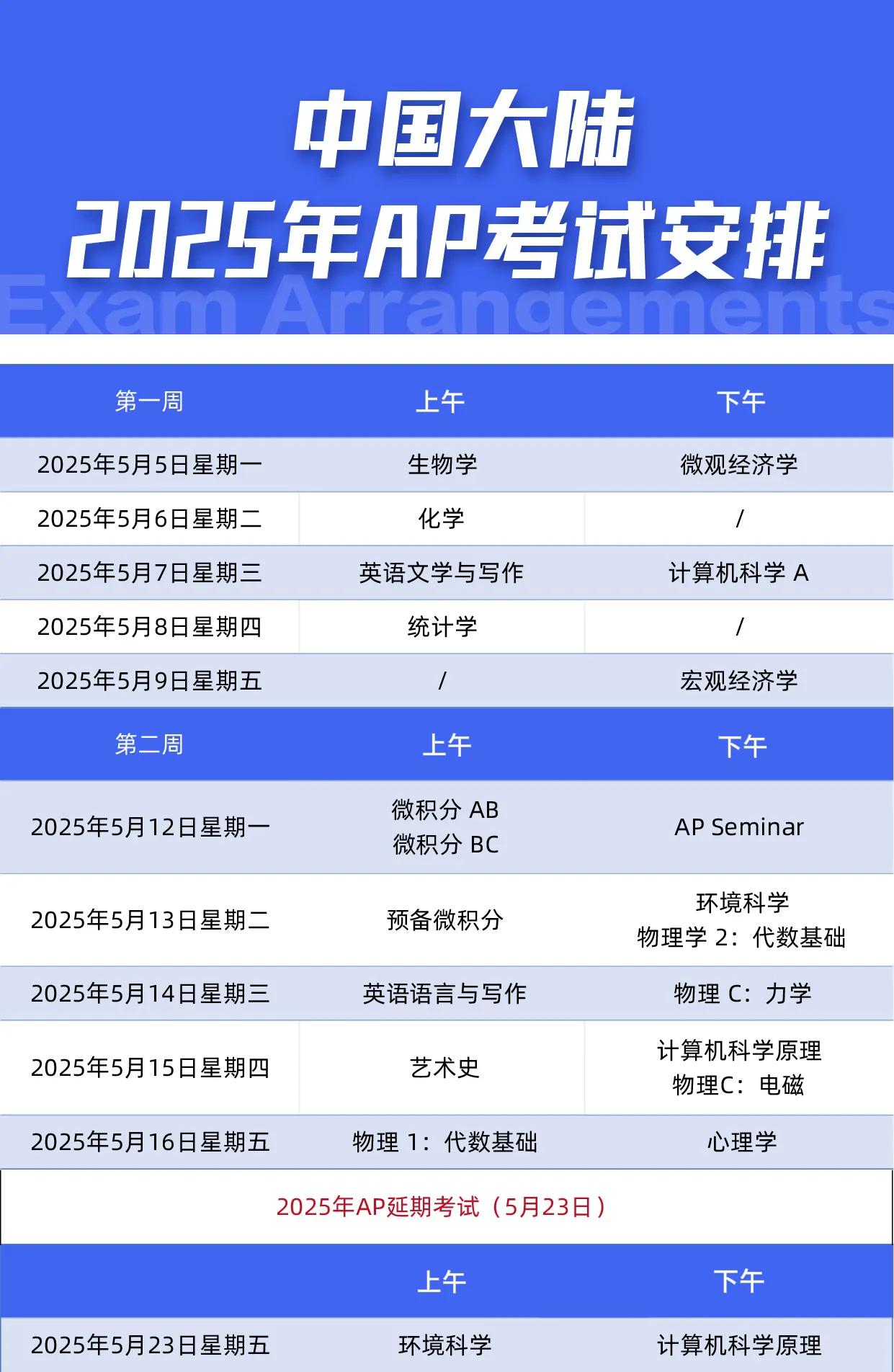 ✍🏻5月教育大事件之——2025年「中国大陆/中国香港」AP考试具体安排！