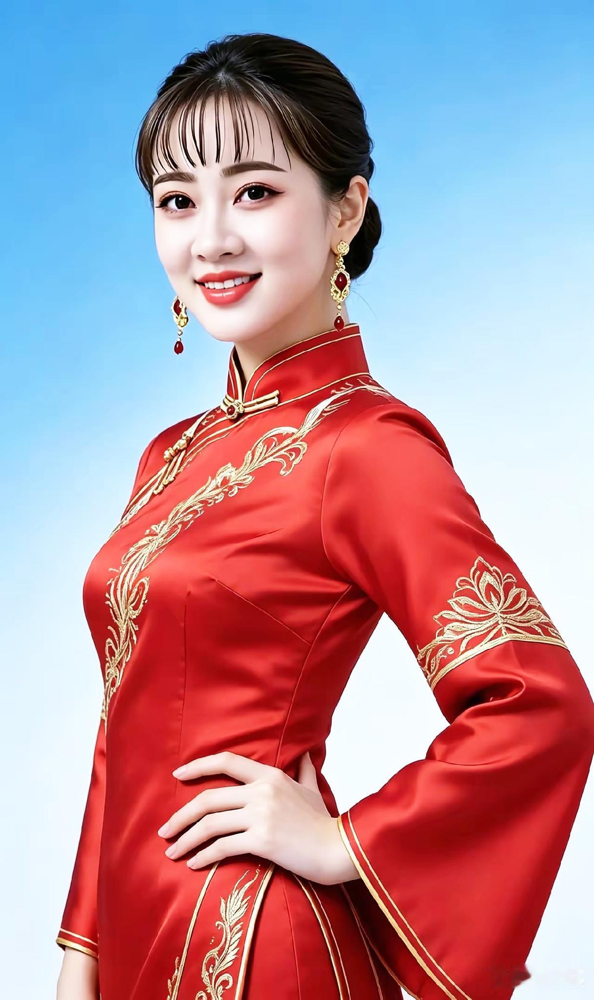 红衣美人，笑靥如花。