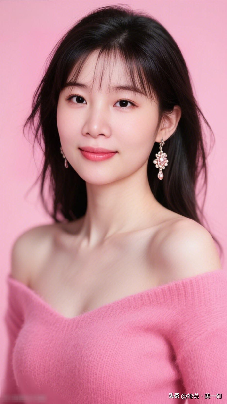 温柔甜美的粉色毛衣，搭配精致耳环，少女心满满！💖✨怎样穿搭能显示出温柔的女生气