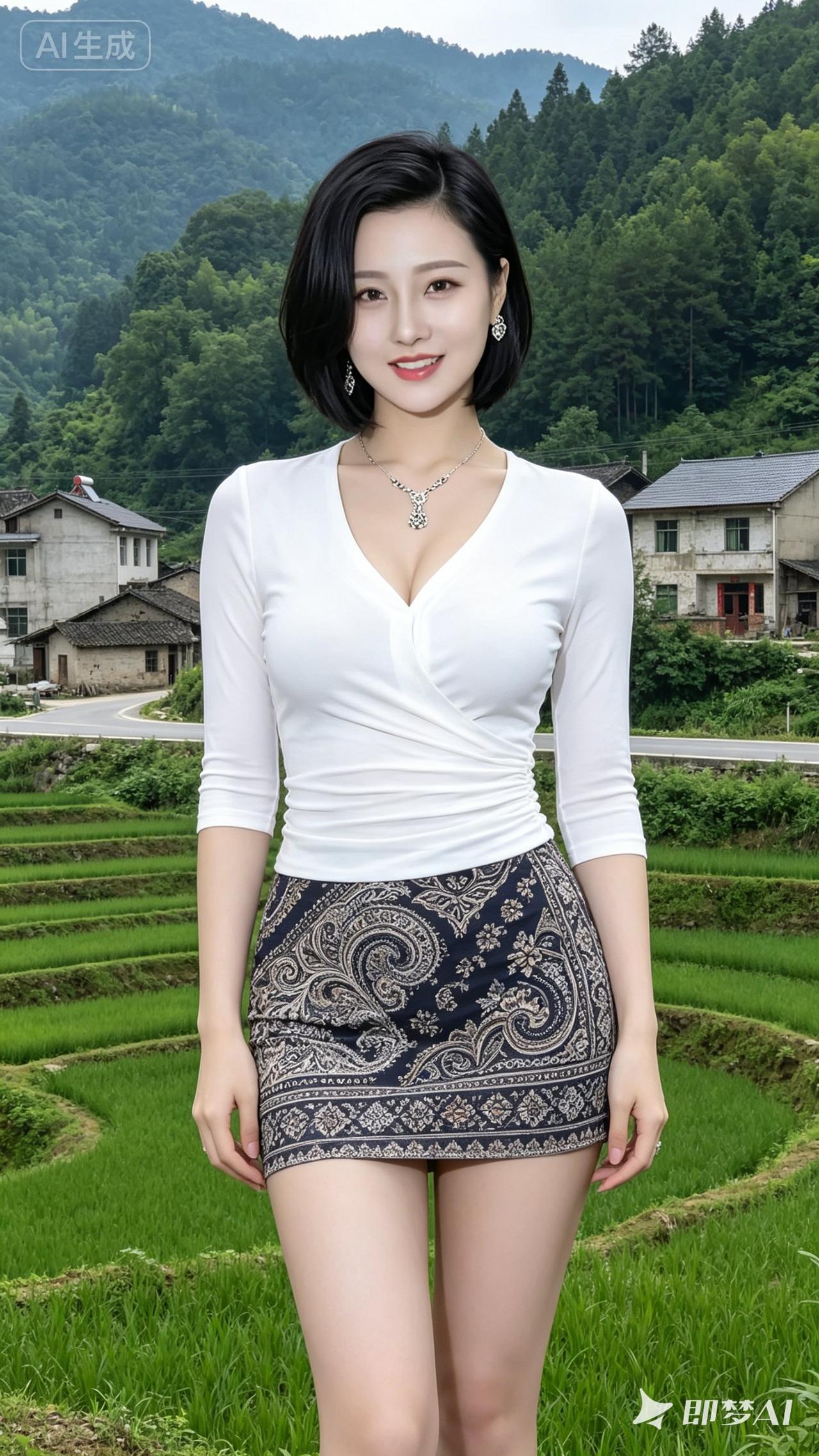 田园少女风，白色上衣+印花短裙，清新自然，元气满满！🌿💕