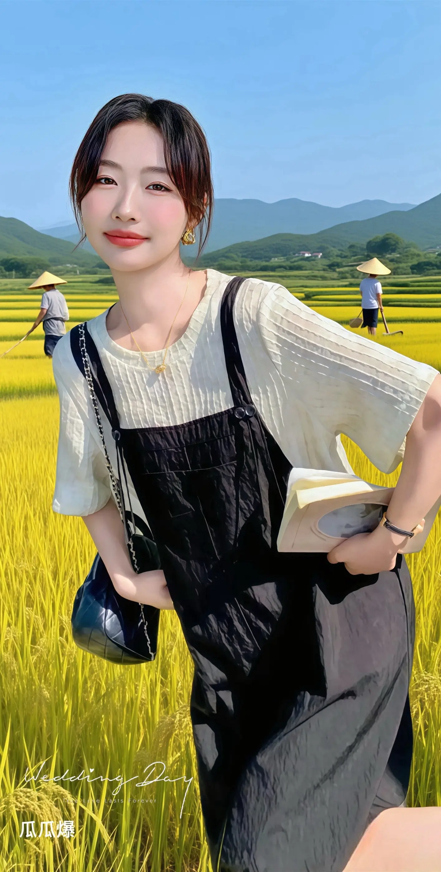夏季新款韩版宽松拼色假两件背带连衣裙。