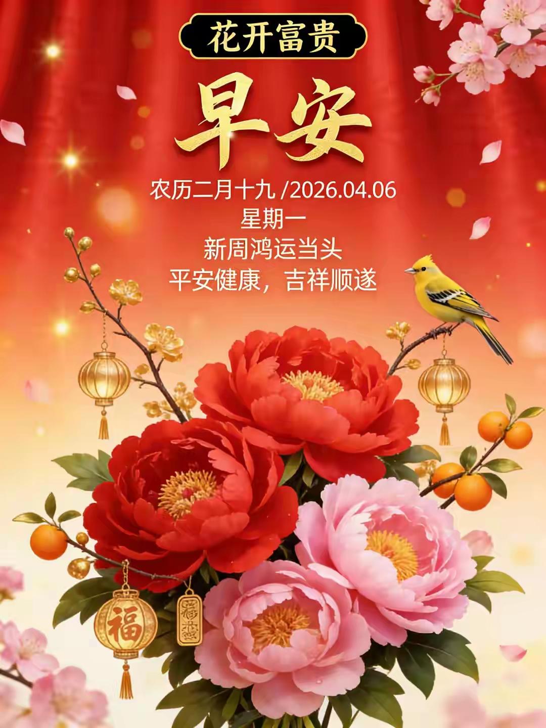 花开富贵，早安吉祥！🌸🍊🐦
“花开富贵，早安吉祥！”这简单的话语，满是美好