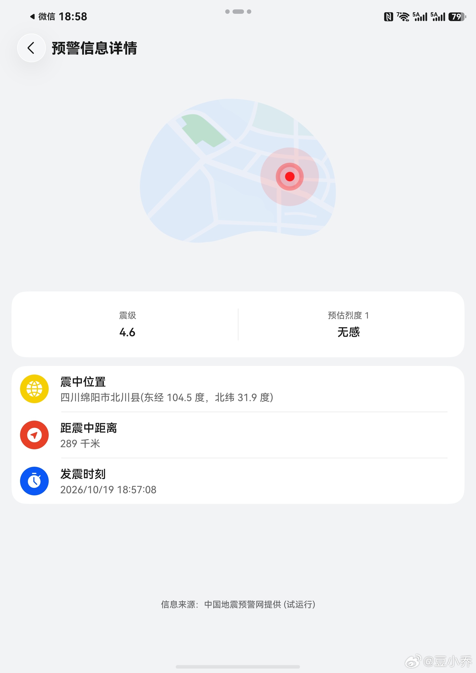啊？！刚收到提醒绵阳北川县地震了，希望大家都平安[祈祷][祈祷][祈祷] ​​​