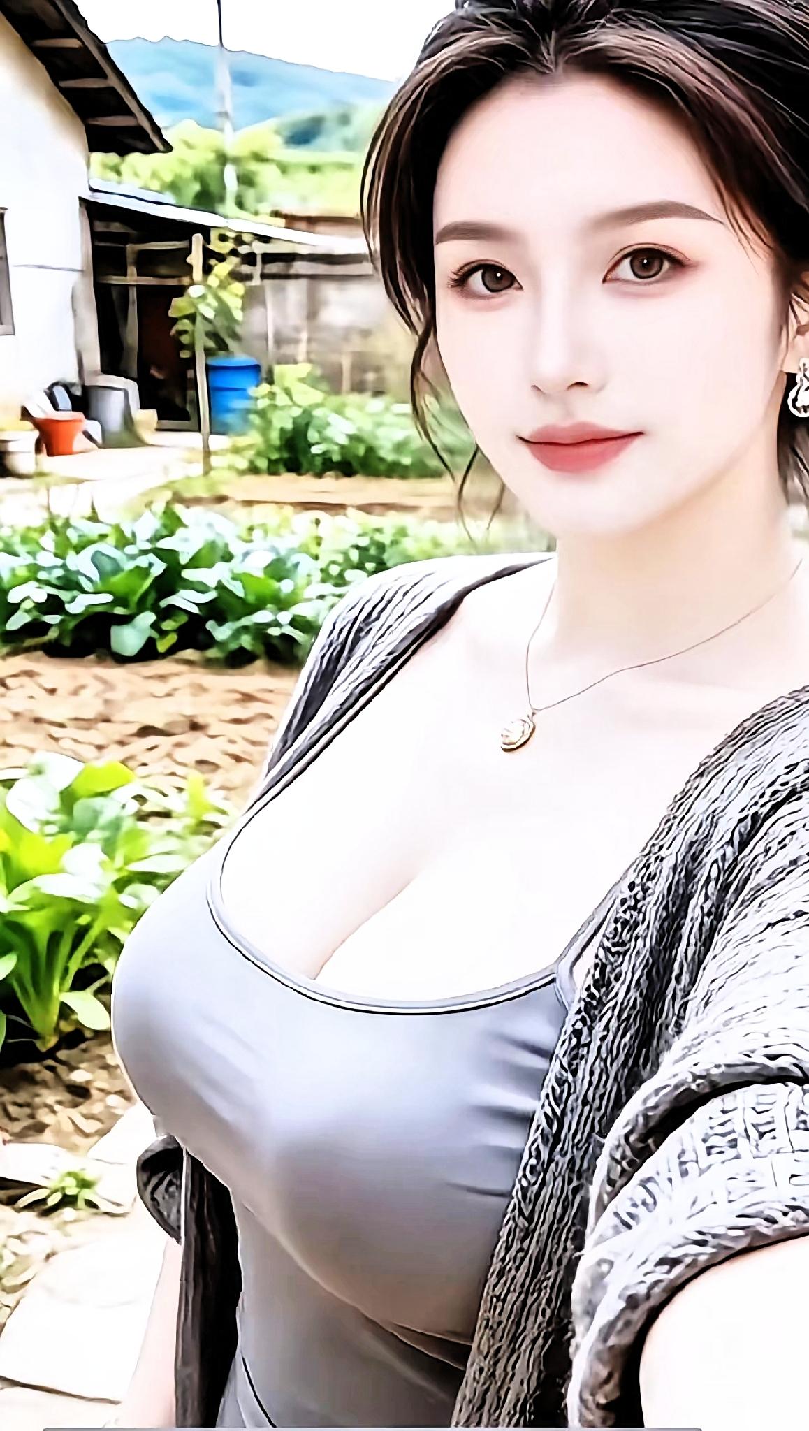 这位女士在花园里自拍。