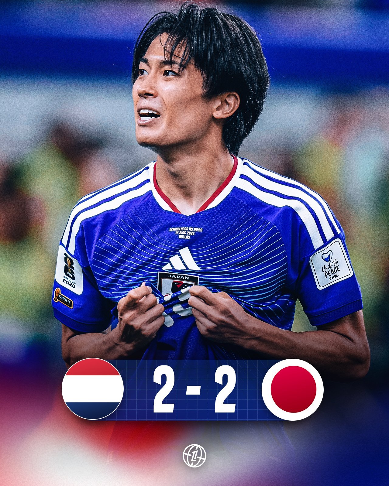 🆚 2026世界杯F组小组赛第1轮，荷兰2-2战平日本🔵 蓝武士两度落后两度
