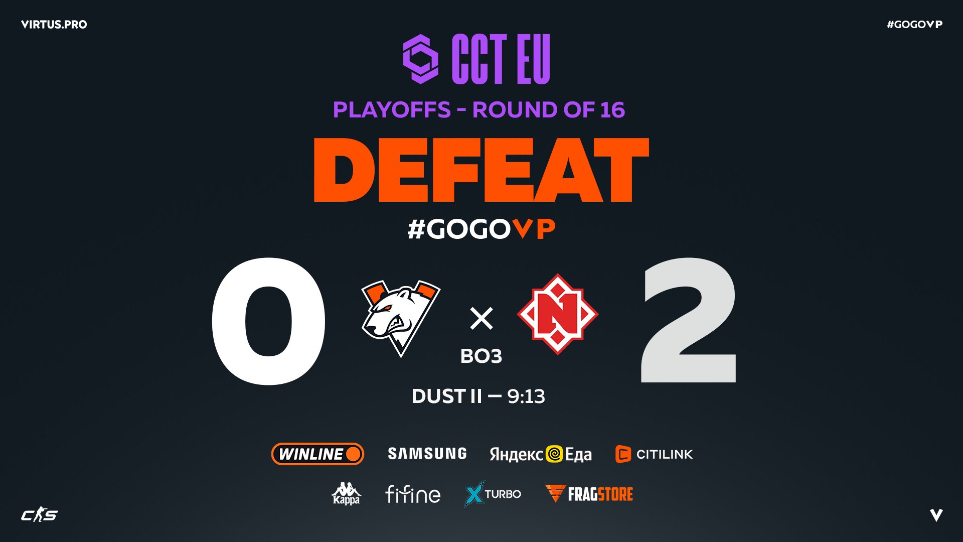 因摄像头问题被判负，VP惨遭CCT系列赛一轮游