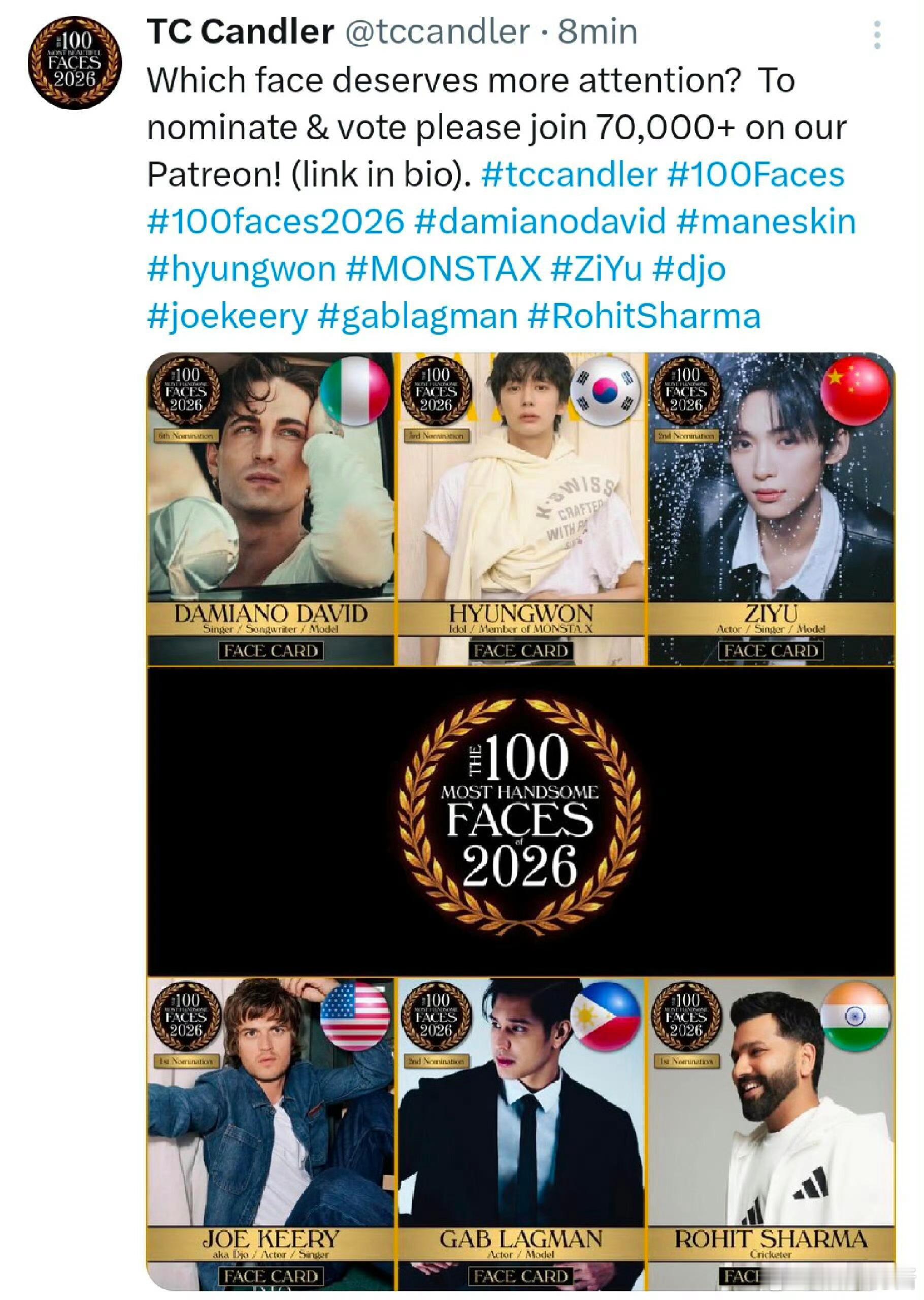 梓渝入围2026全球百大最帅面孔恭喜梓渝提名2026全球百大最帅面孔， 我们的少