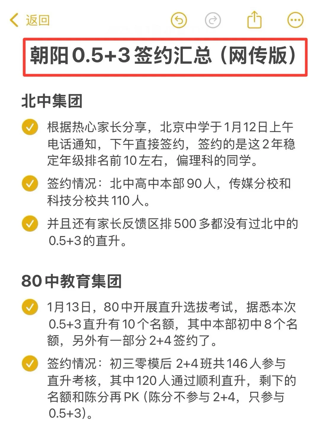 朝阳0.5+3直升签约汇总（网传版）