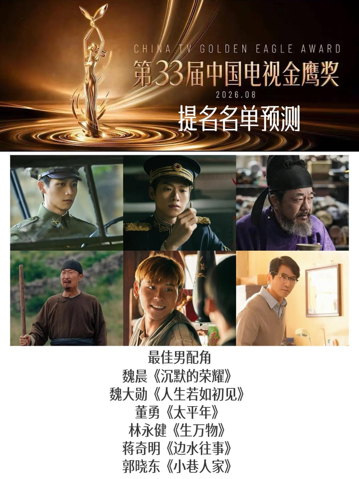 第31届中国电视金鹰奖提名预测名单之配角演员奖最佳男配角魏晨《沉默的荣耀》魏大勋